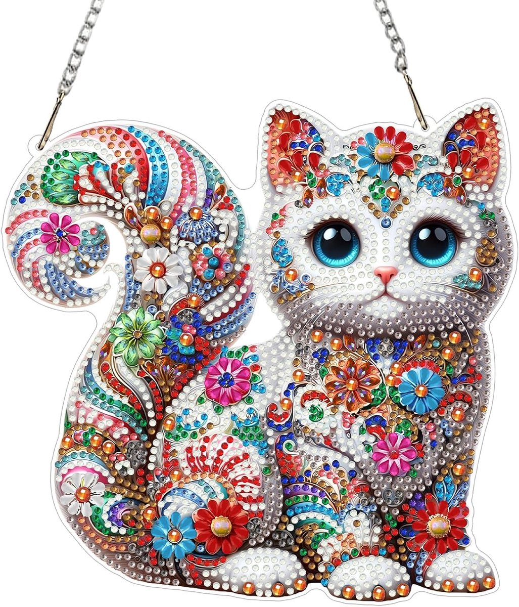 Diamant Schilderij Hangornament - 5D Exquise Kitten - Schattig Dier Pendentief - Creatieve Decoratie voor Raam en Wand - ShopVlot
