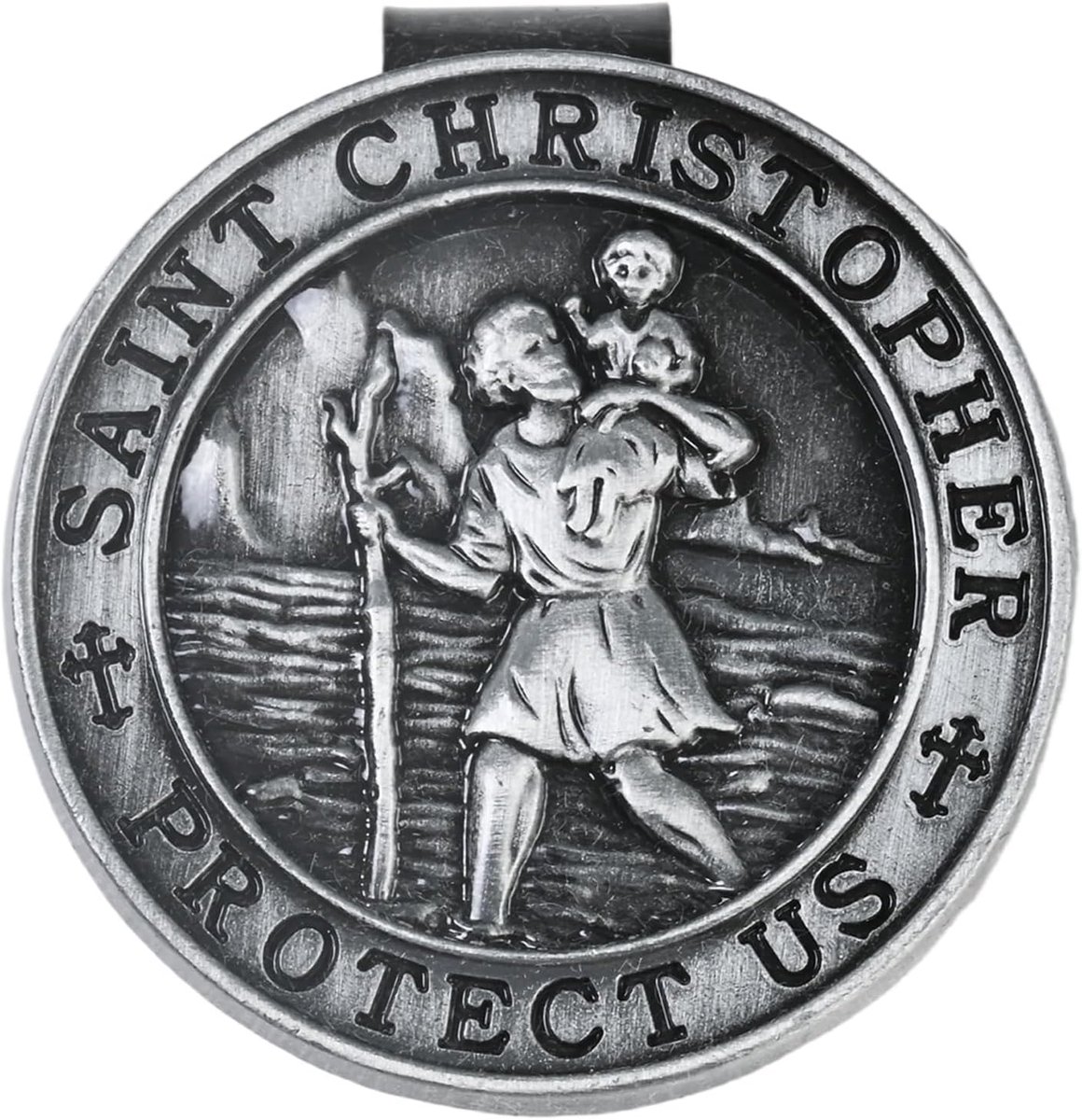 Auto zonneklepclip - Saint Christophorus - 4,5 cm - zilver - geluksbrenger voor chauffeurs - ShopVlot