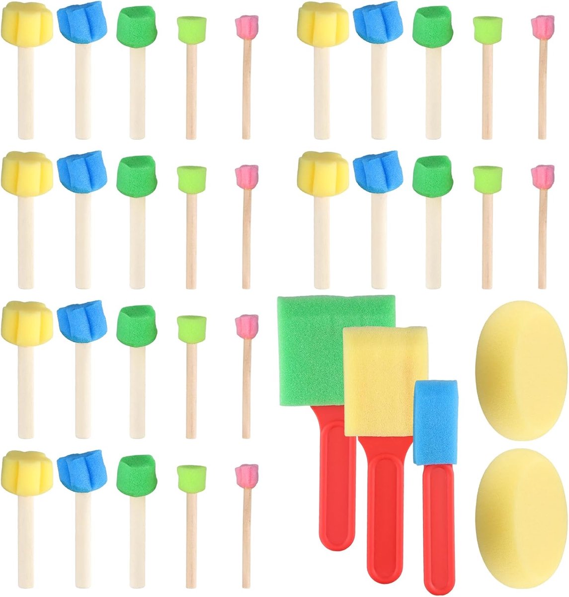 Sponskwasten set 35-delig - Kunststof en hout - Duurzaam en absorbeerbaar - Perfect voor kinderen - ShopVlot