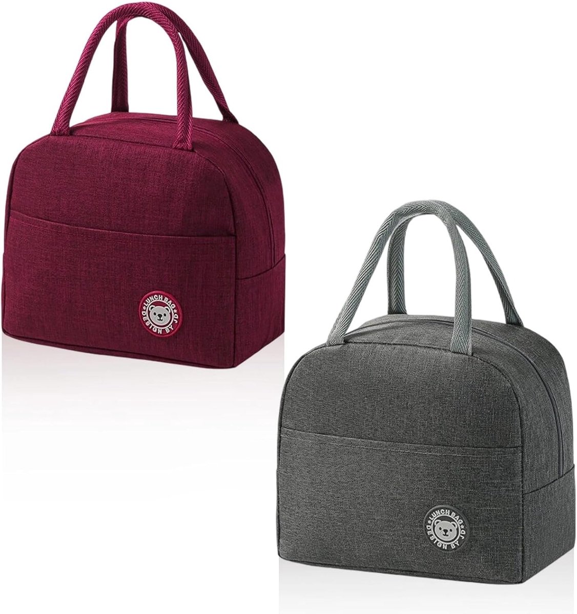 Lunch Bag - 2 x kleine koeltassen - grijs en wijnrood - praktische zijcompartimenten - ideaal voor school en kantoor - ShopVlot