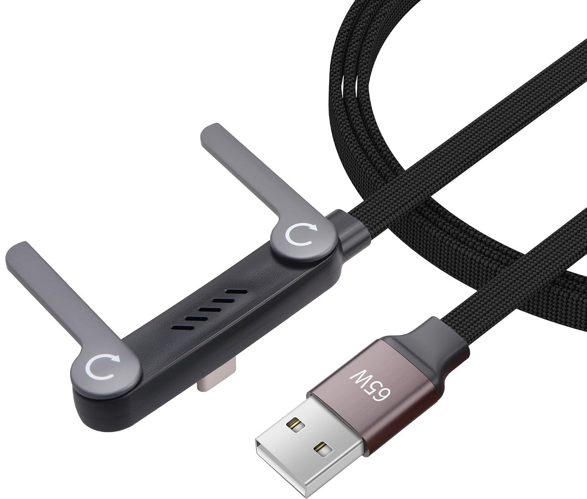 Oplaadkabel USB A naar USB C 65 W - 90° gebogen - Gevlochten snellaadkabel - Inclusief telefoonhouder - ShopVlot