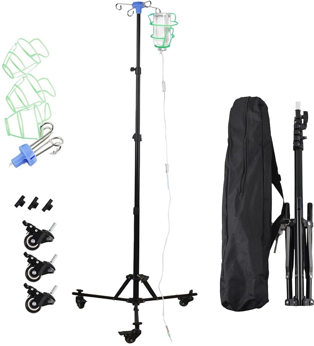 Mobiele infuustandaard met wielen - Hoogte verstelbaar 85-190 cm - Vouwbaar met 4 haken - ShopVlot