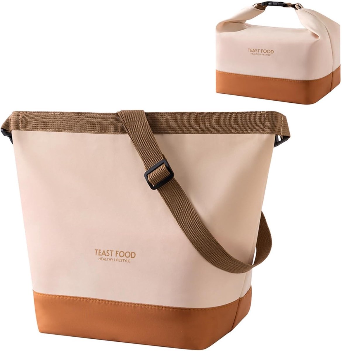 Insulated lunch bag klein - bruin - met verstelbare schouderriem - ideaal voor werk en school - ShopVlot