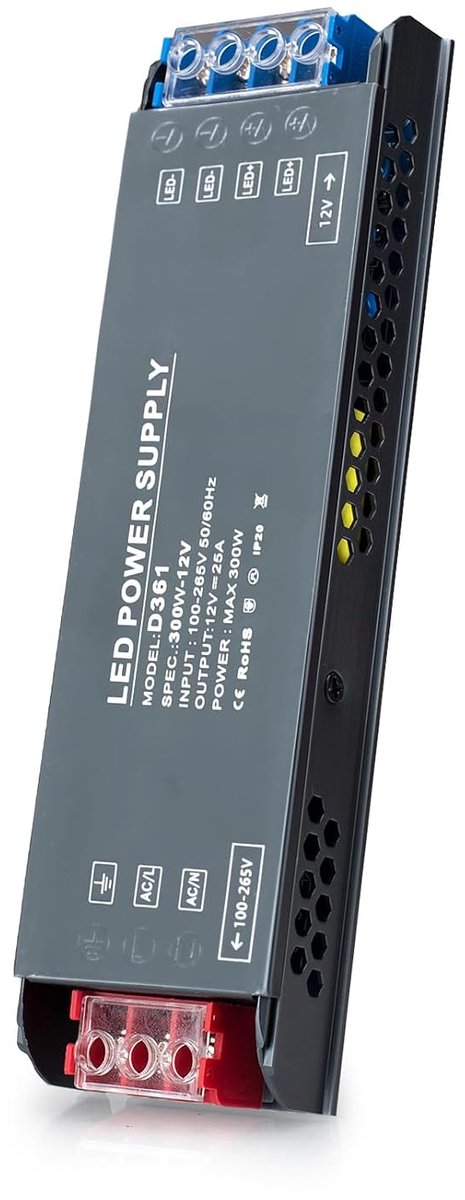 LED Transformer 12V 300W - Ultra dun aluminium - Constant voltage adapter - Ideaal voor LED strips - ShopVlot