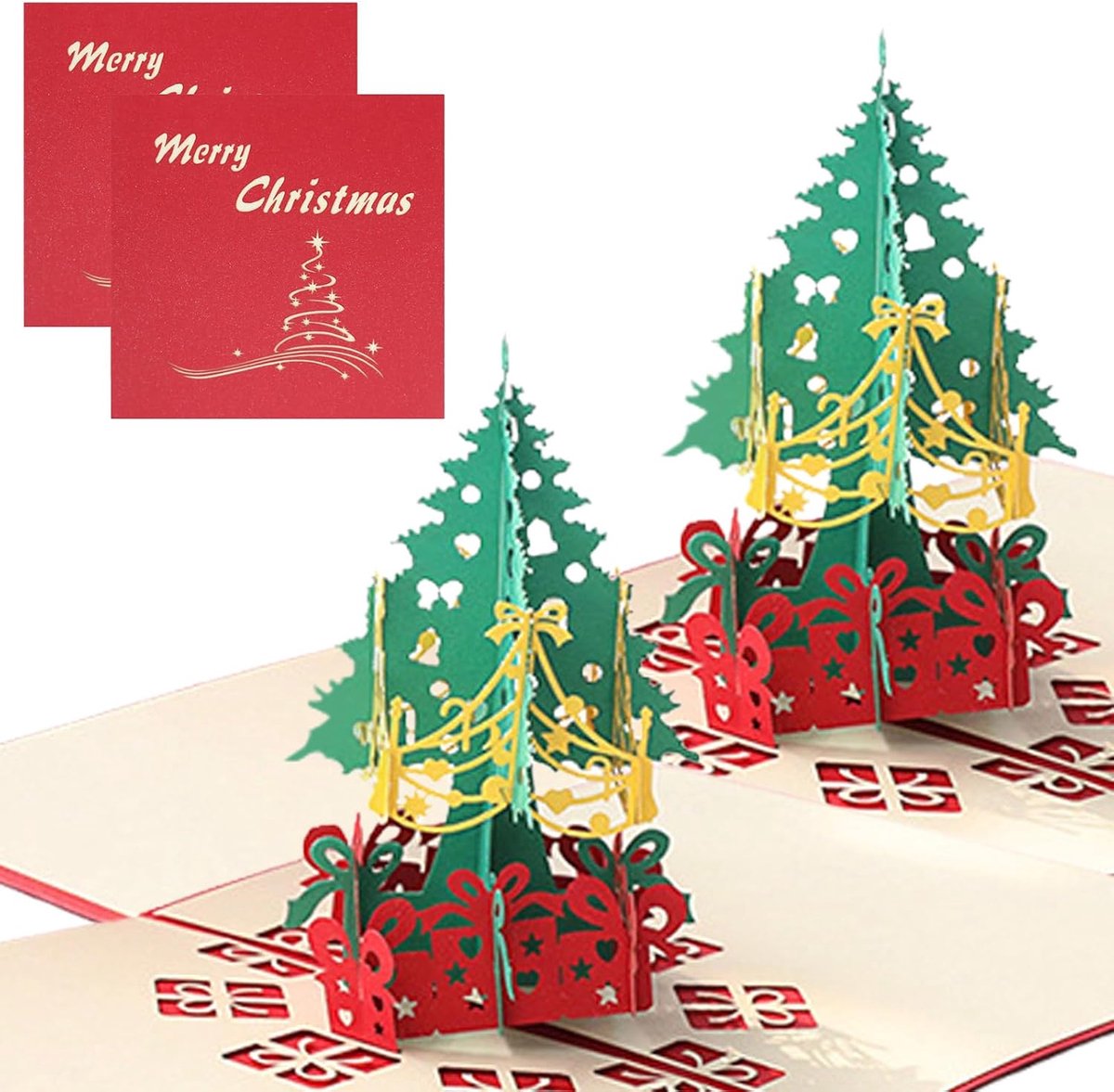 Pop Up Kerstkaarten 15 cm x 15 cm - 3D Kerstboom - Handgemaakt - Stuur je wensen met stijl - ShopVlot