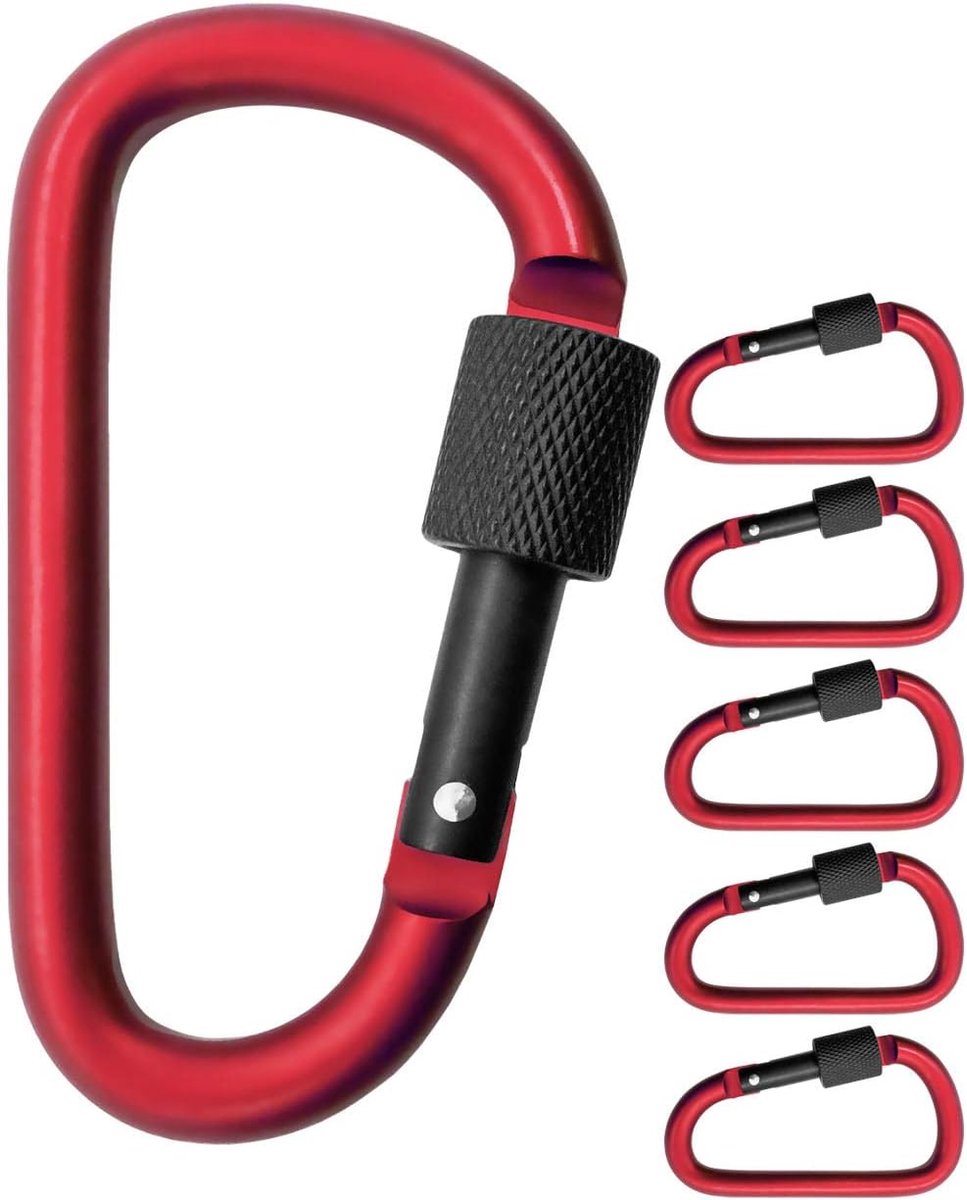 Carabiner haken set van 5 - groot 8 cm - aluminium - veilig voor outdoor gebruik - ShopVlot