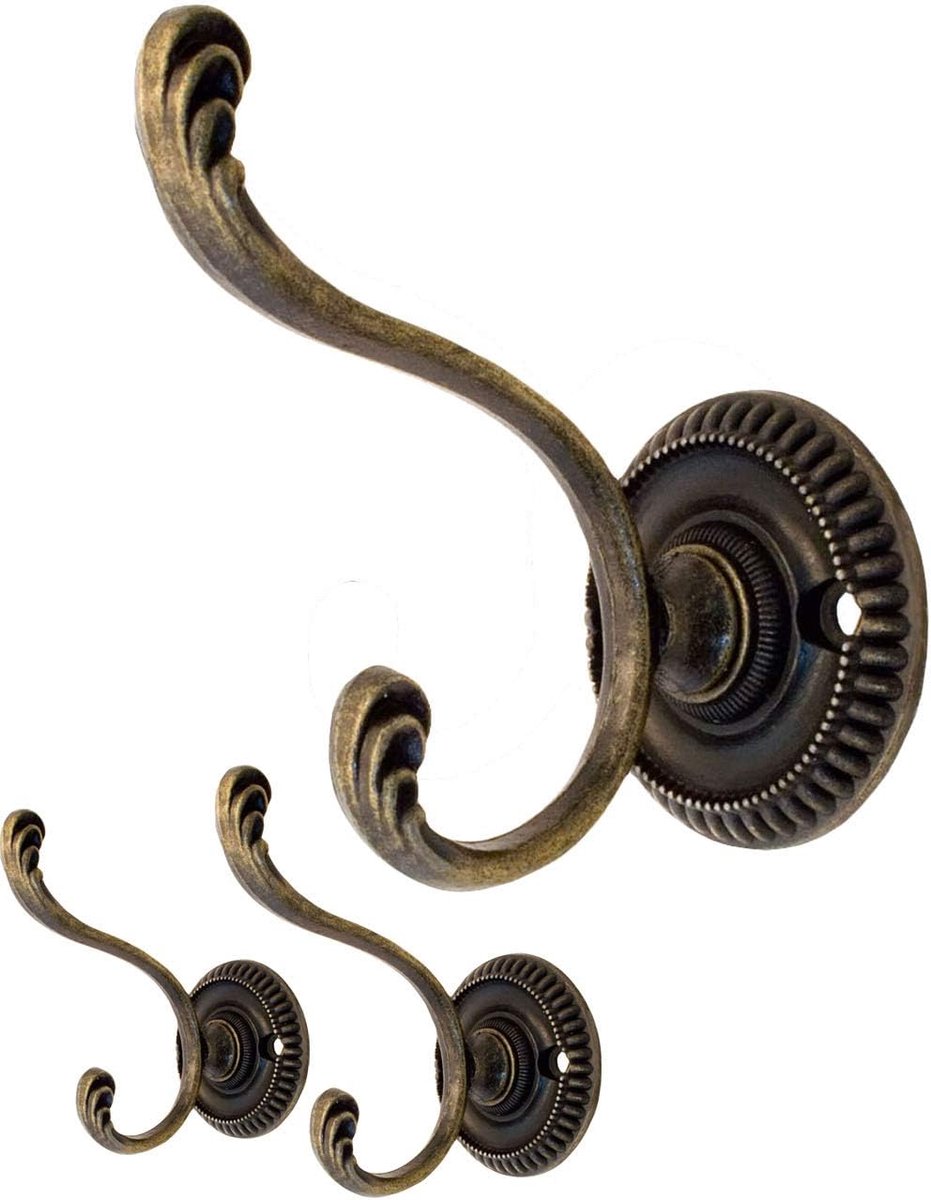 Kledinghaken set van 2 - antiek ontwerp - gietijzer in bronzen look - perfect voor jassen en handdoeken - ShopVlot