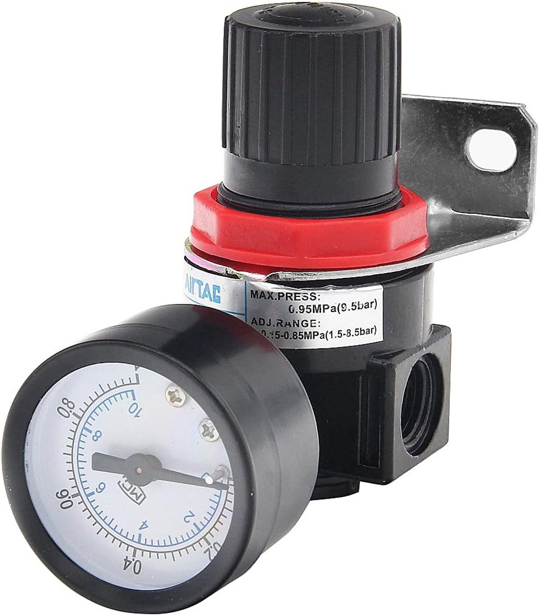 luchtcompressor filterregelaar 1/4" NPT - drukmeter - breed drukbereik tot 145 PSI - nauwkeurige drukregeling - ShopVlot