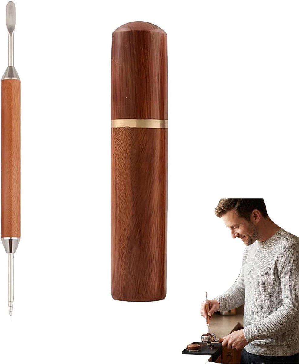 Espressogereedschap met handvat van natuurlijk palissander en 6 roestvrijstalen naalden voor optimale koffie-extractie, ideaal barista-accessoire voor filterhouder en koffiedispenser