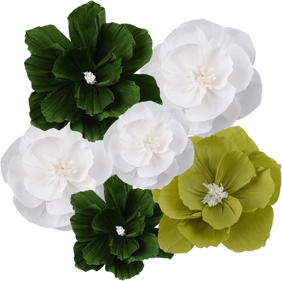 Papieren bloemen 12 stuks - groene en witte crepe papier - decoratie voor feestjes en tuin - ShopVlot