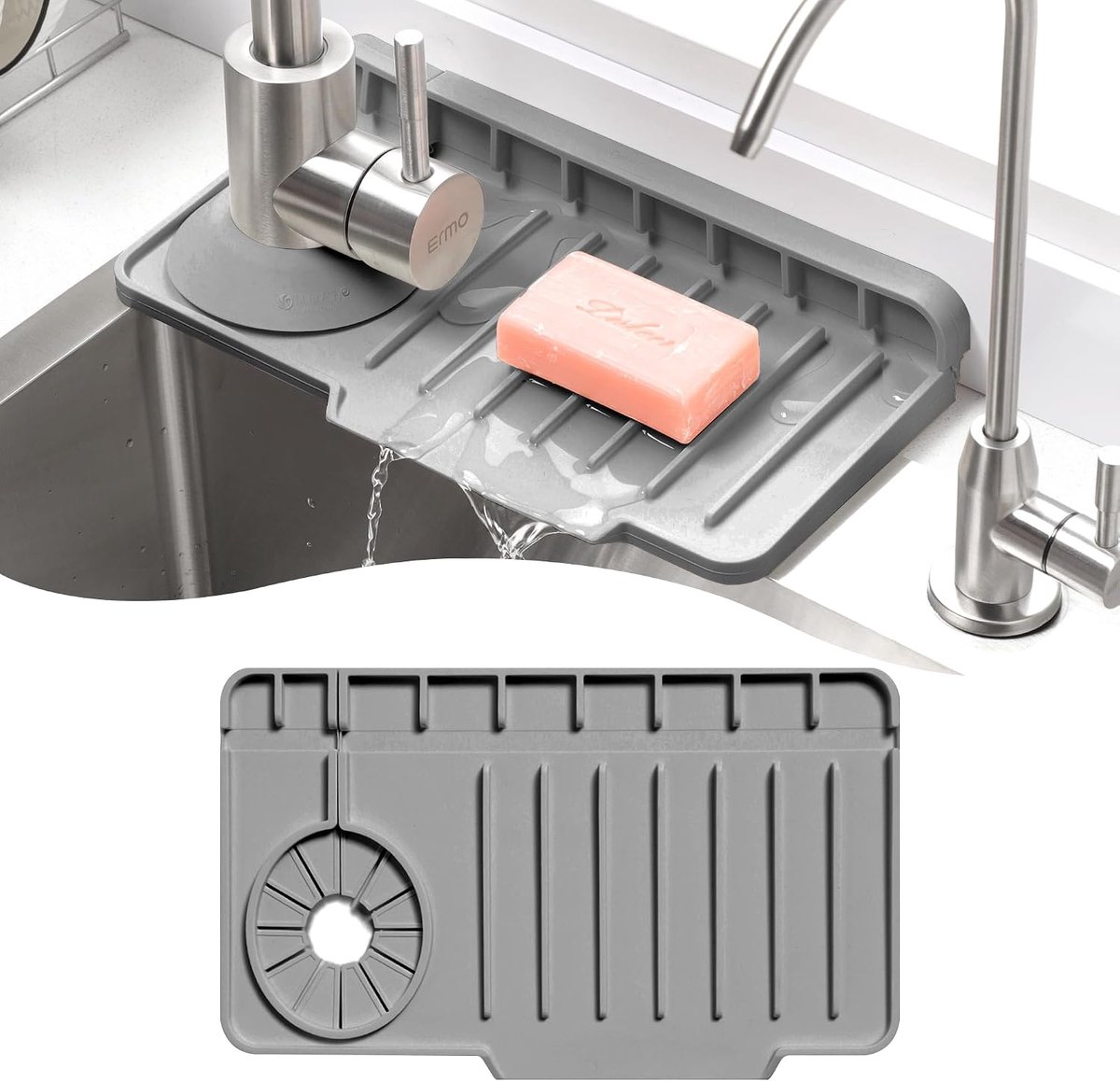 Silicone water faucet mat 27x15cm - grijs - universeel ontwerp - beschermt tegen water- en krasschade - ShopVlot