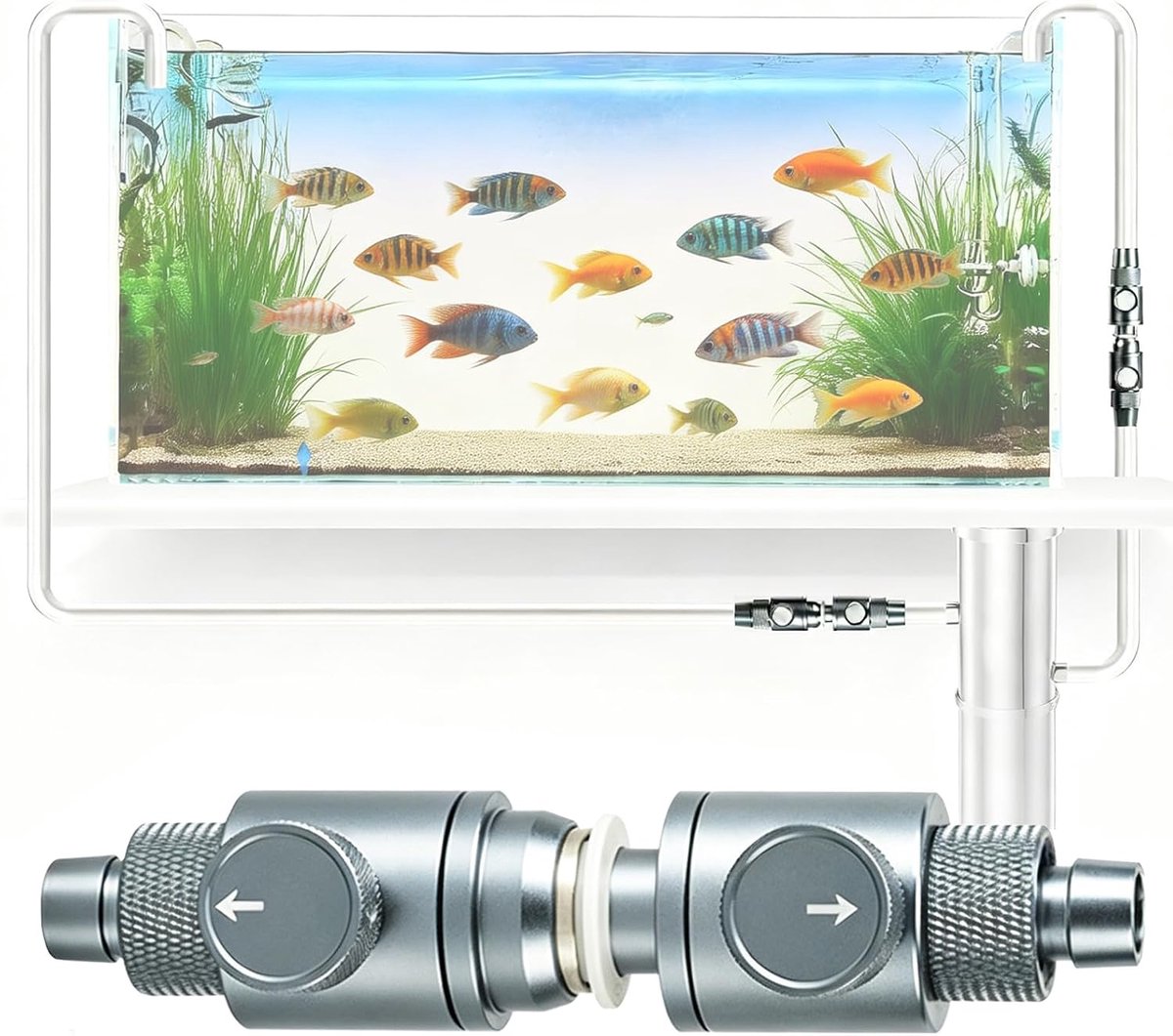 Aquariumslangconnector 20 mm - aluminiumlegering - kogelventiel - waterstroom eenvoudig regelen - ShopVlot