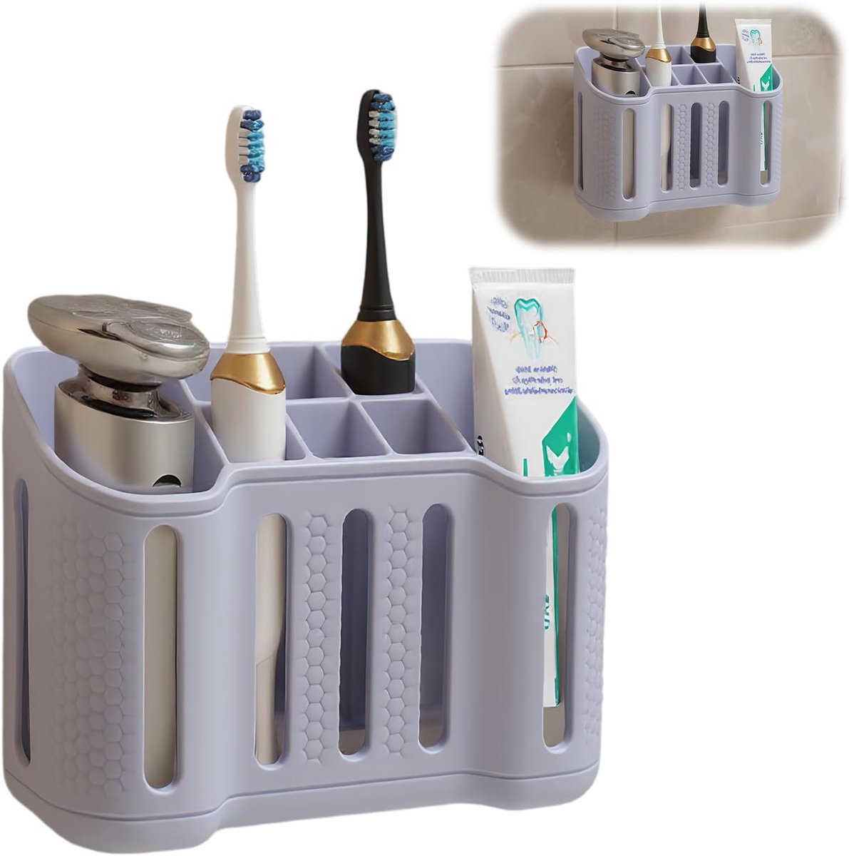 Tandenborstelhouder met zuignappen - Multifunctionele siliconen houder - 8 compartimenten - Waterdicht en roestvrij - ShopVlot