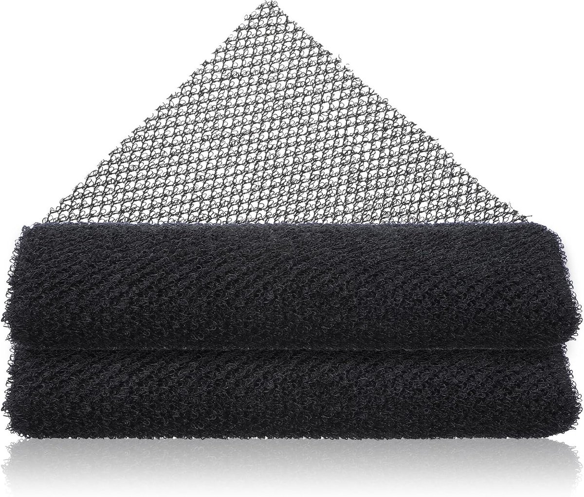 Douchespons 30 x 80 cm - zwarte netspons - rekbaar - effectieve rugschrobber - ShopVlot