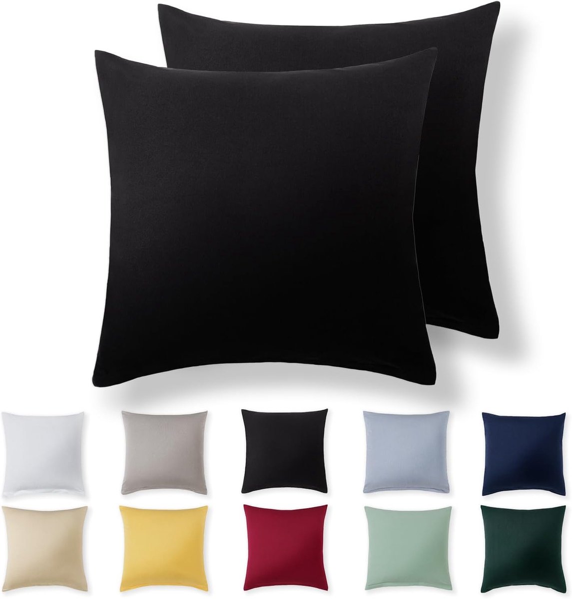 Kussenhoes 50 x 50 cm - Zwart - 100% Jersey Katoen - Superzachte Kussenslopen met Rits - ShopVlot