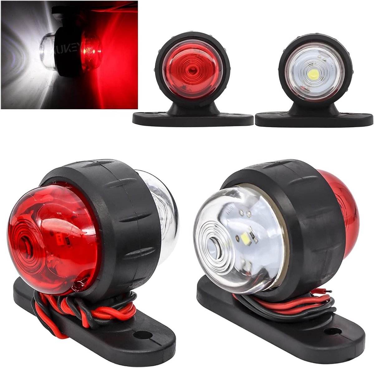 Markeringslichten - Wit/Rood - 60 x 50 mm - Waterdicht LED met Hoge Lichtopbrengst - Voor Vrachtwagens en Aanhangers
