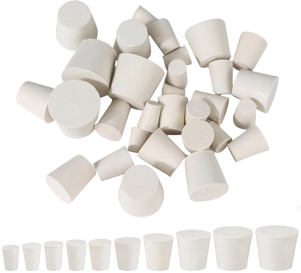 Rubberen stoppers set van 30 stuks - Conisch en wit - Voor het afsluiten van laboratoriumflessen - ShopVlot