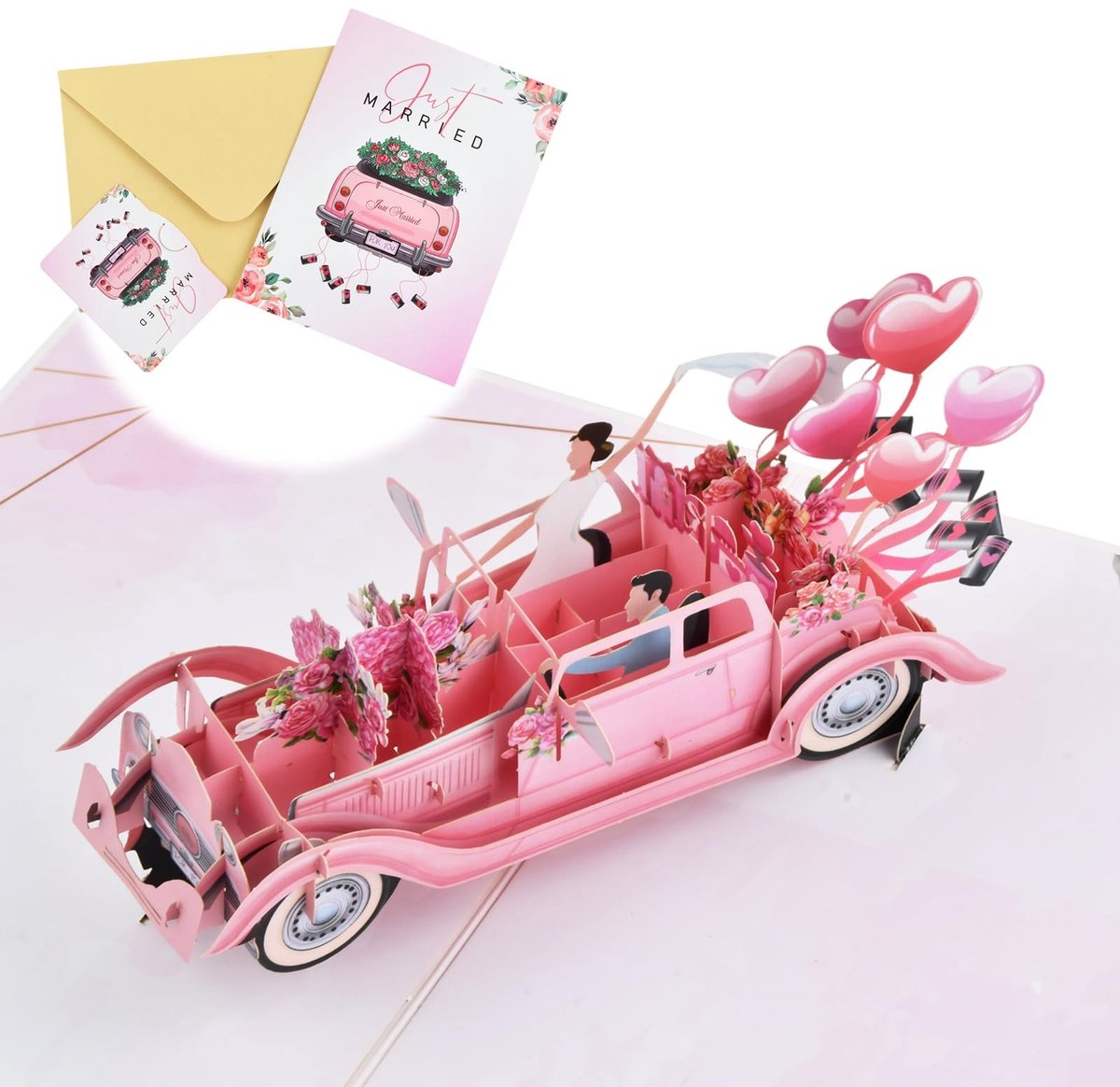 3D Pop-Up Trouwring Kaart met Bloemenontwerp