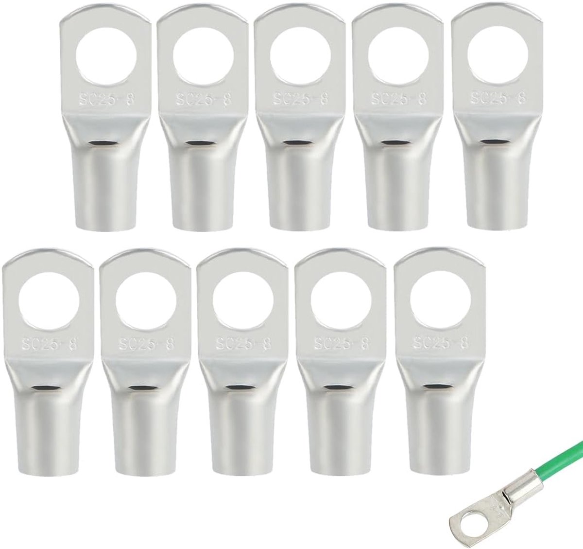 10 ringaansluitingen M8 25mm² - ongeïsoleerd vertind koper - dikwandige buisvoet - veilige elektrische verbinding - ShopVlot