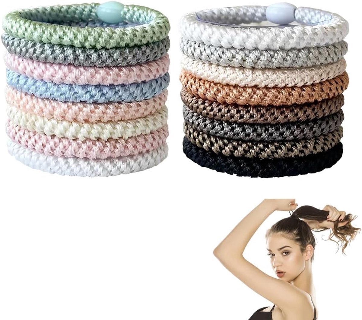 Set van 16 haarelastiekjes - zacht katoen - meerkleurig - perfect voor dik en krullend haar - ShopVlot