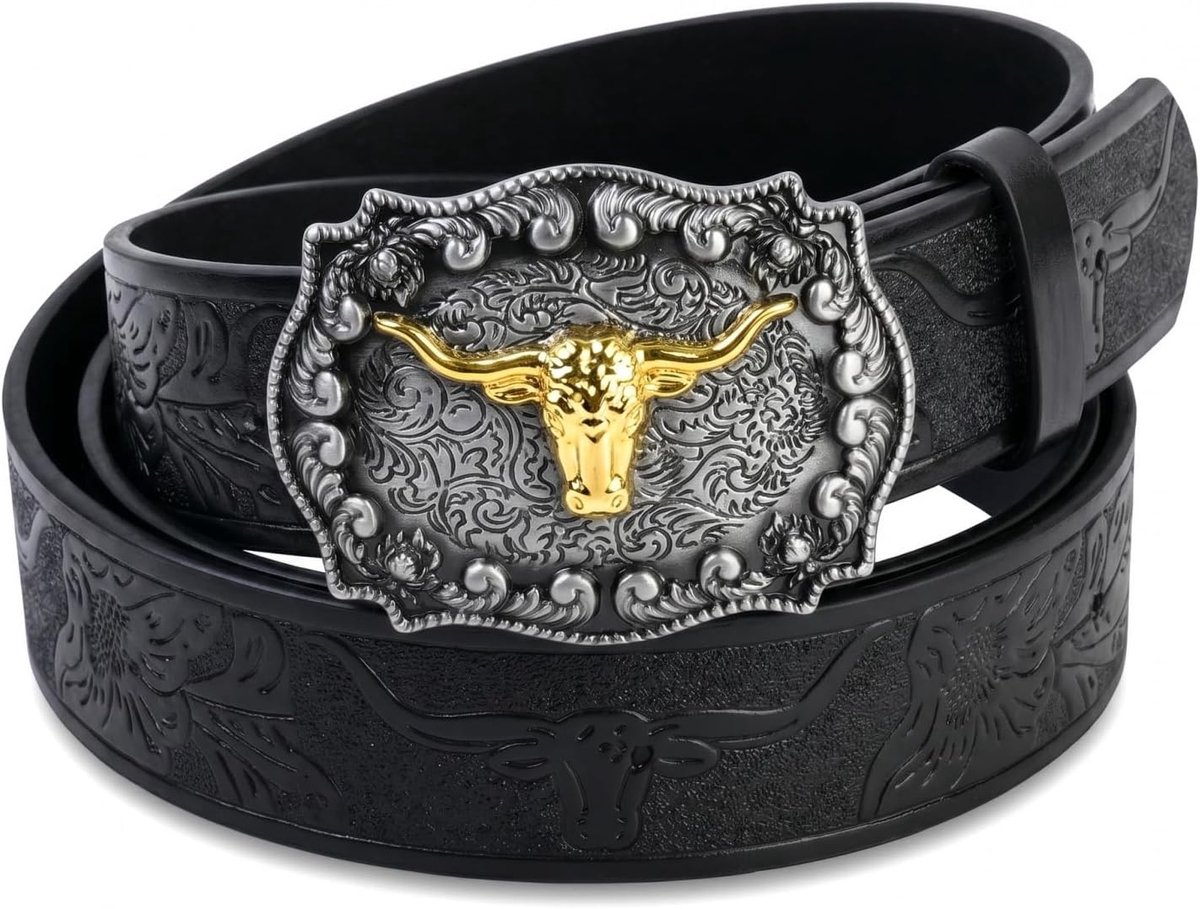 Herenriem bruin - lederen riem met bloemengravure - western stijl - perfect voor elke outfit - ShopVlot