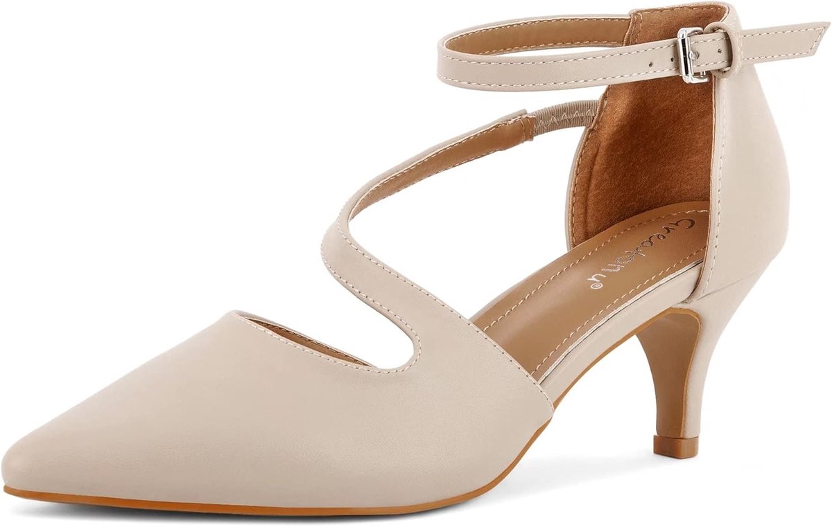 Dames kittenhakken 37 EU - beige - enkelbandje - elegant voor dagelijks gebruik - ShopVlot