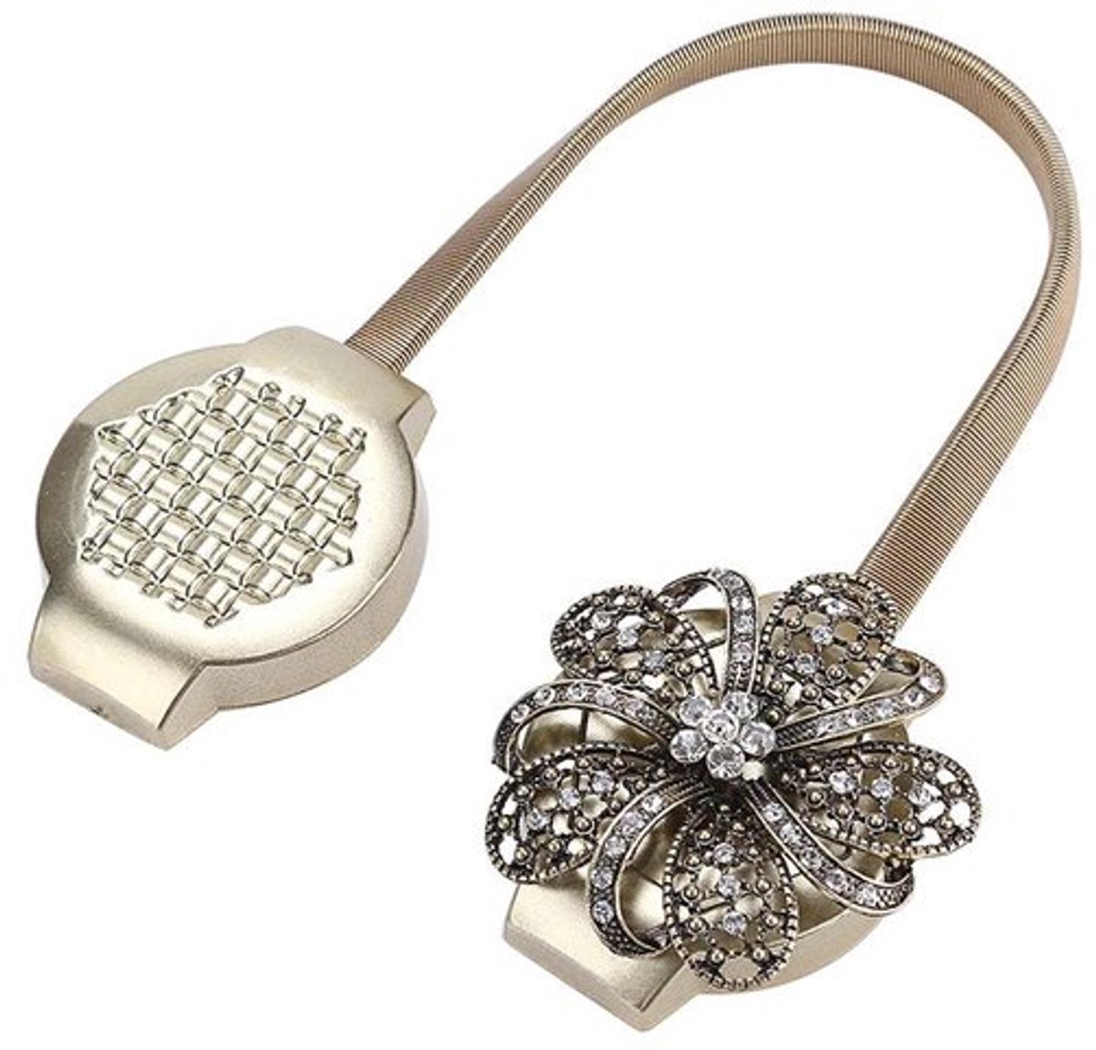 Allecto plus - Magnetische kristal bloem gordijn clip tieback houder voor kantoor aan huis decoratie met stretchfunctie in bronskleur