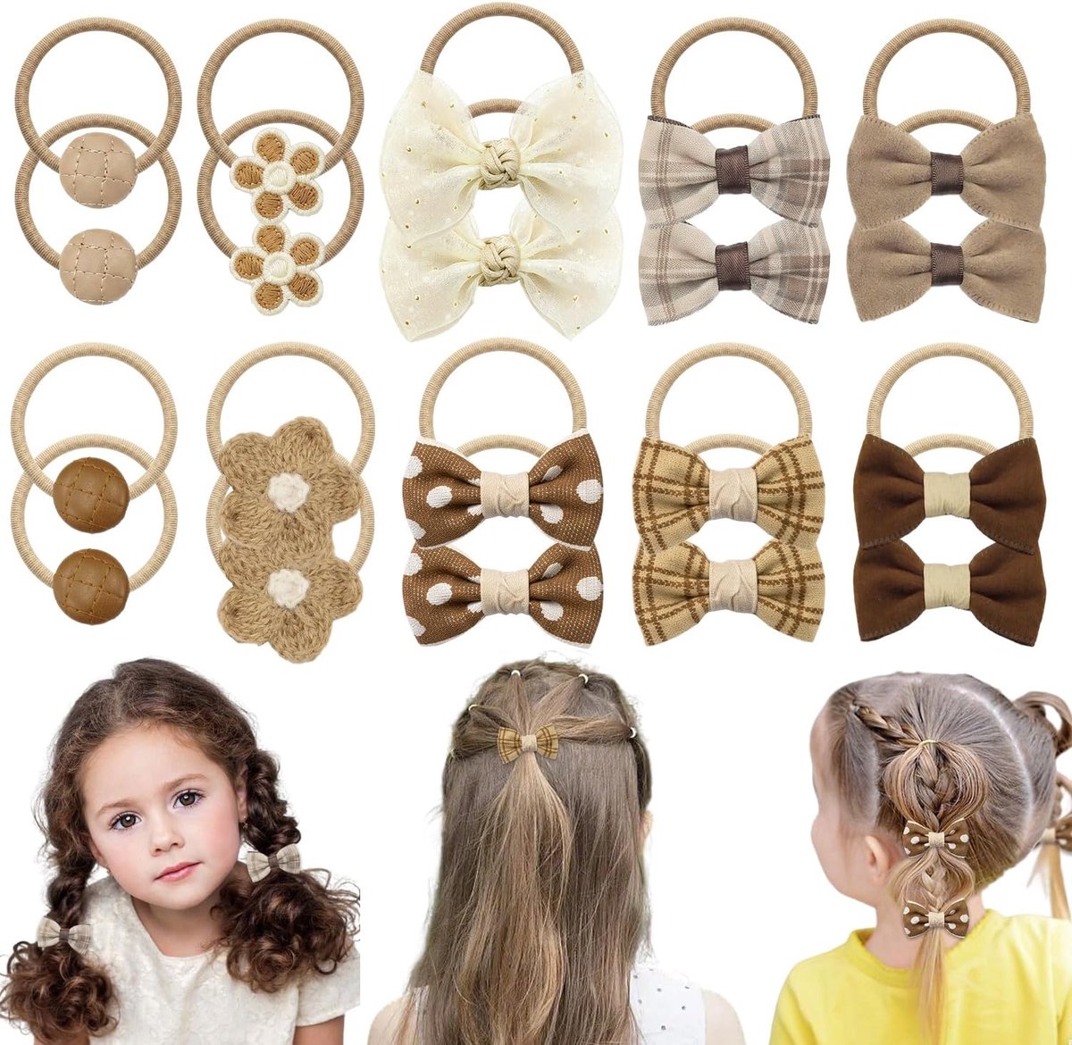 Haarelastiekjes set van 20 - Elastieken met strik en bloemenpatroon - Zachte scrunchies - Creëer schattige kapsels - ShopVlot