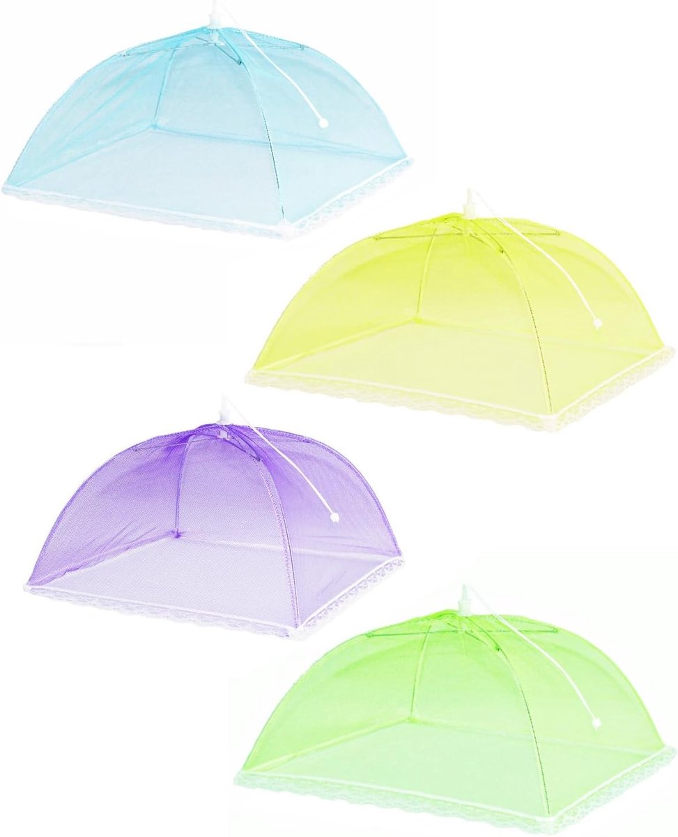 Opvouwbare vliegenkap set van 4 - 38 x 38 cm - transparant - betrouwbare bescherming voor levensmiddelen - ShopVlot