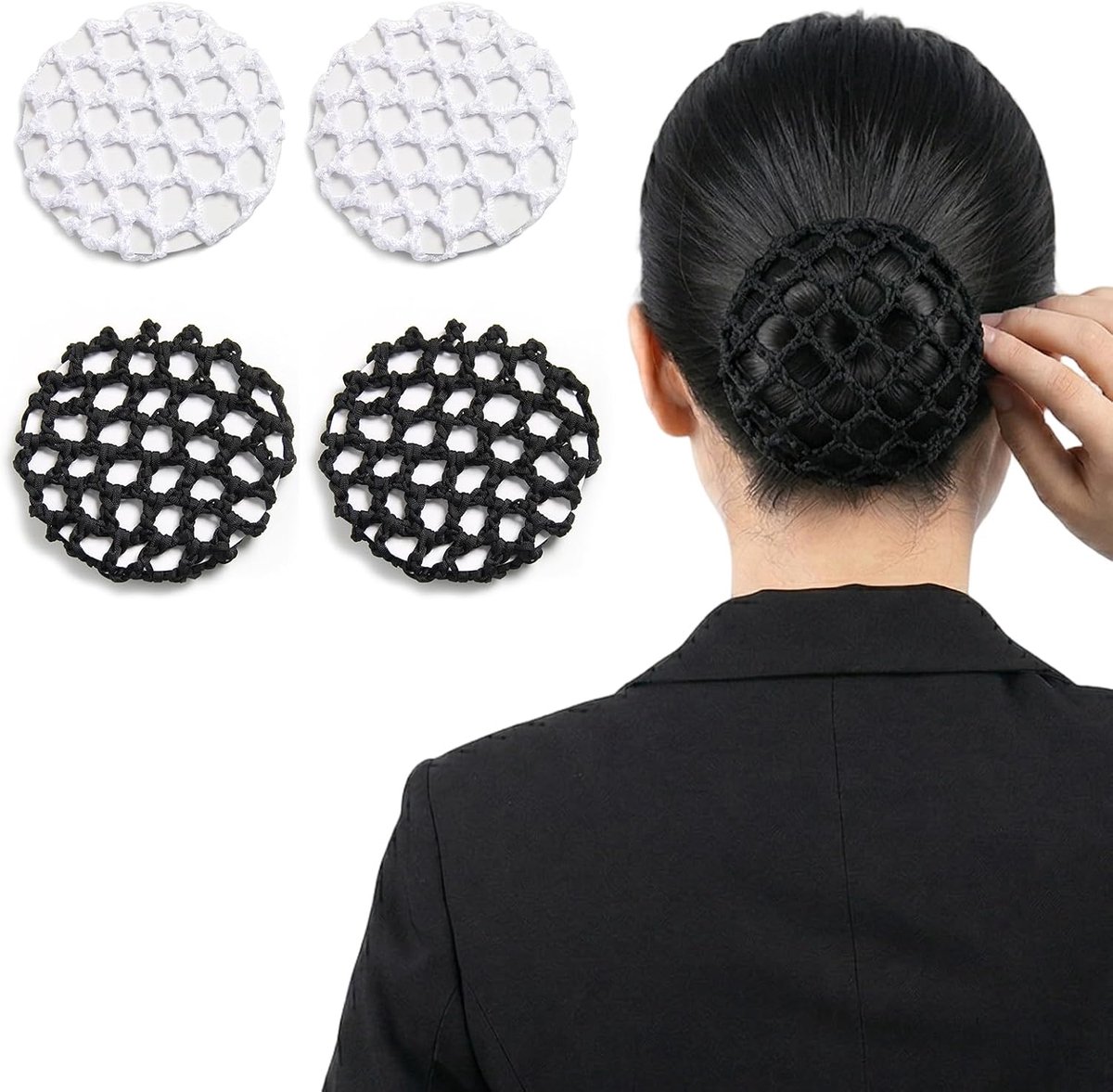 Haarnetjes voor meisjes - 4 stuks - zwart-wit - ideaal voor dans en ballet - ShopVlot