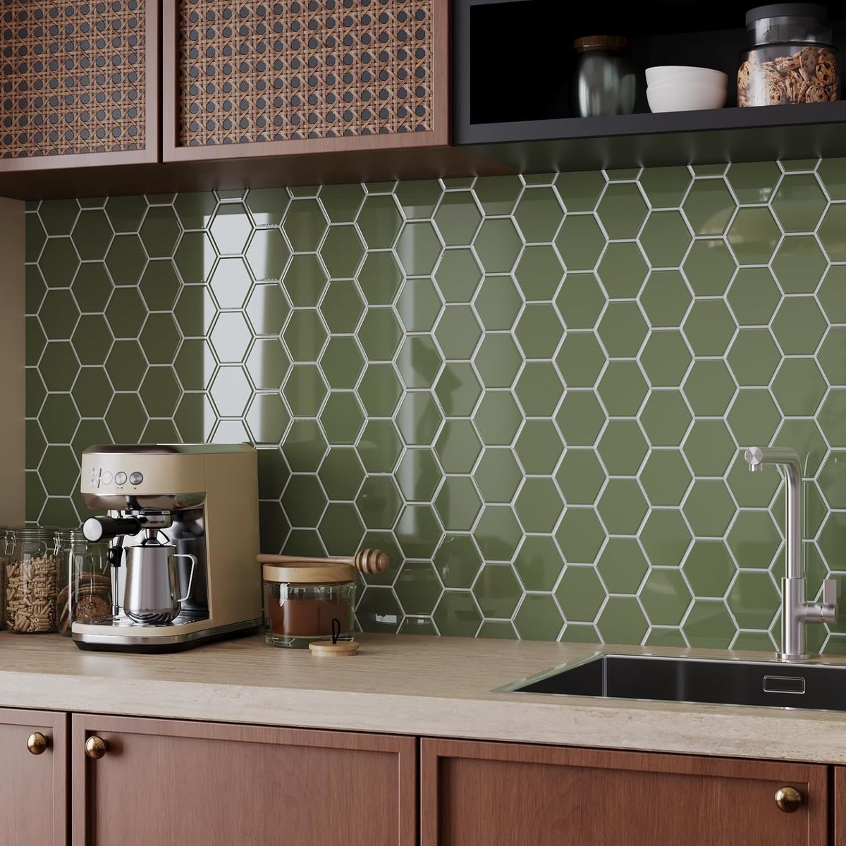 Wandtegels zelfklevend hexagonaal groen 30,5x30,5 cm - 3D effect - waterproof - ideaal voor keuken en badkamer - ShopVlot
