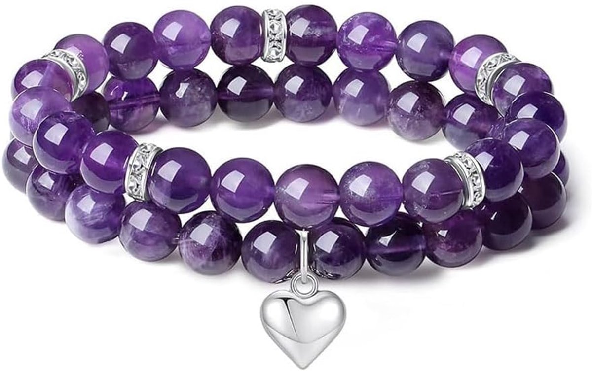 Perlenarmband Set - paarse kristallen - hartjes hanger - perfect voor dagelijks gebruik - ShopVlot
