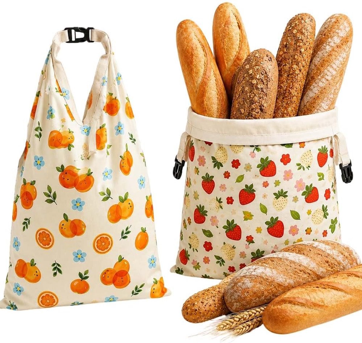 Bijenwas broodzakken 43 x 32 cm - linnen - met gespsluiting - behoudt versheid van brood - ShopVlot