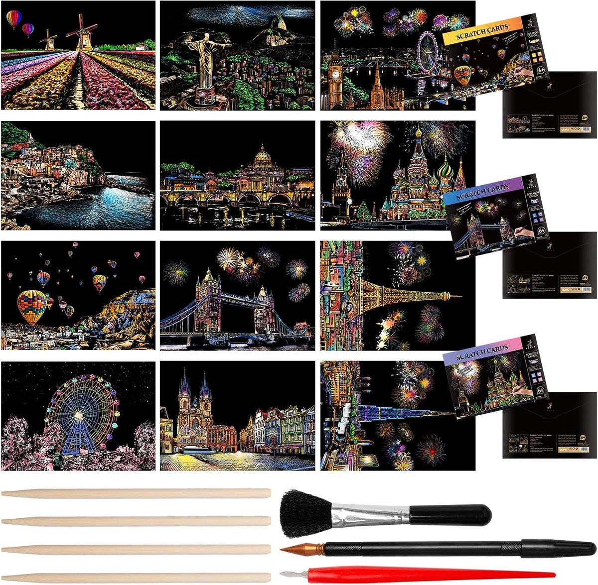 Krasplaatset A4 - 12 Stuks - Stadsscenes Nachtzicht - Creatieve ontspanning - ShopVlot