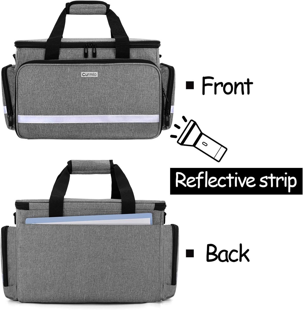 Medische tas met binnenvakken en antislip bodem voor verpleegkundigen, fysiotherapeuten en artsen, ideaal voor thuisbezoeken en zorgverlening, grijs