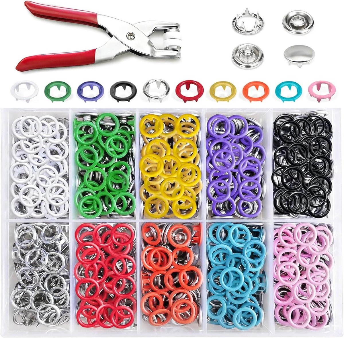 Snapknopen set 9,5mm - 100 sets met tang - multicolor - ideaal voor kledingprojecten - ShopVlot