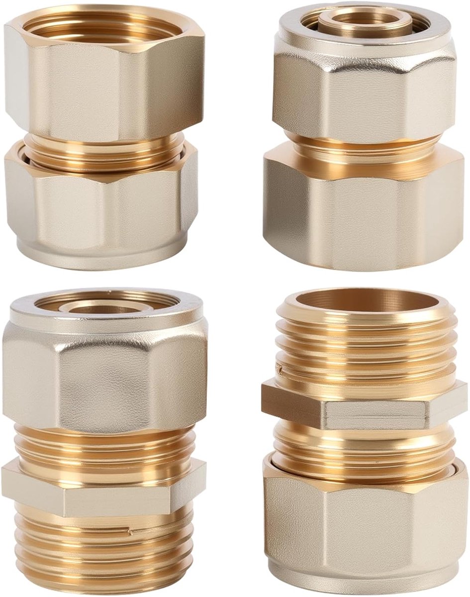 Koppeling 16 mm - Messing verbinding - 4-delige set - Ideaal voor leidingen - ShopVlot