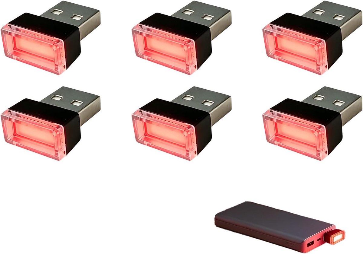 Set van 6 autoverlichting - mini-USB-lampen - kleurrijk wisselend - sfeervolle verlichting voor auto - ShopVlot