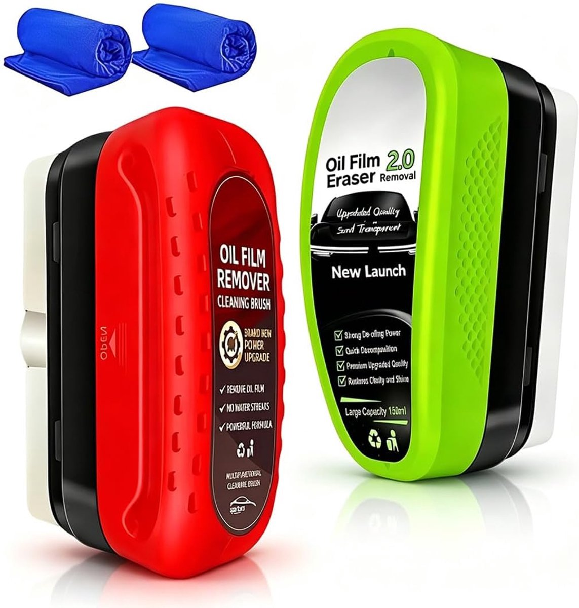 Oliefilmreinigingsborstel 150 ml - 2 stuks - met 2 doeken - voor schone autoruiten - ShopVlot