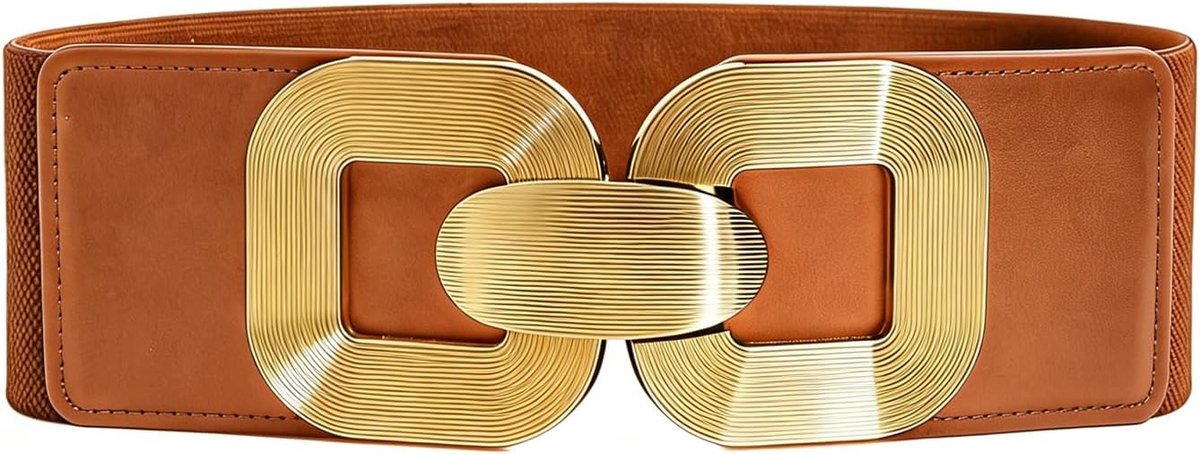 Elastische tailleriem dames - bruin leer - retro met metalen gesp - ideaal voor dagelijks gebruik - ShopVlot