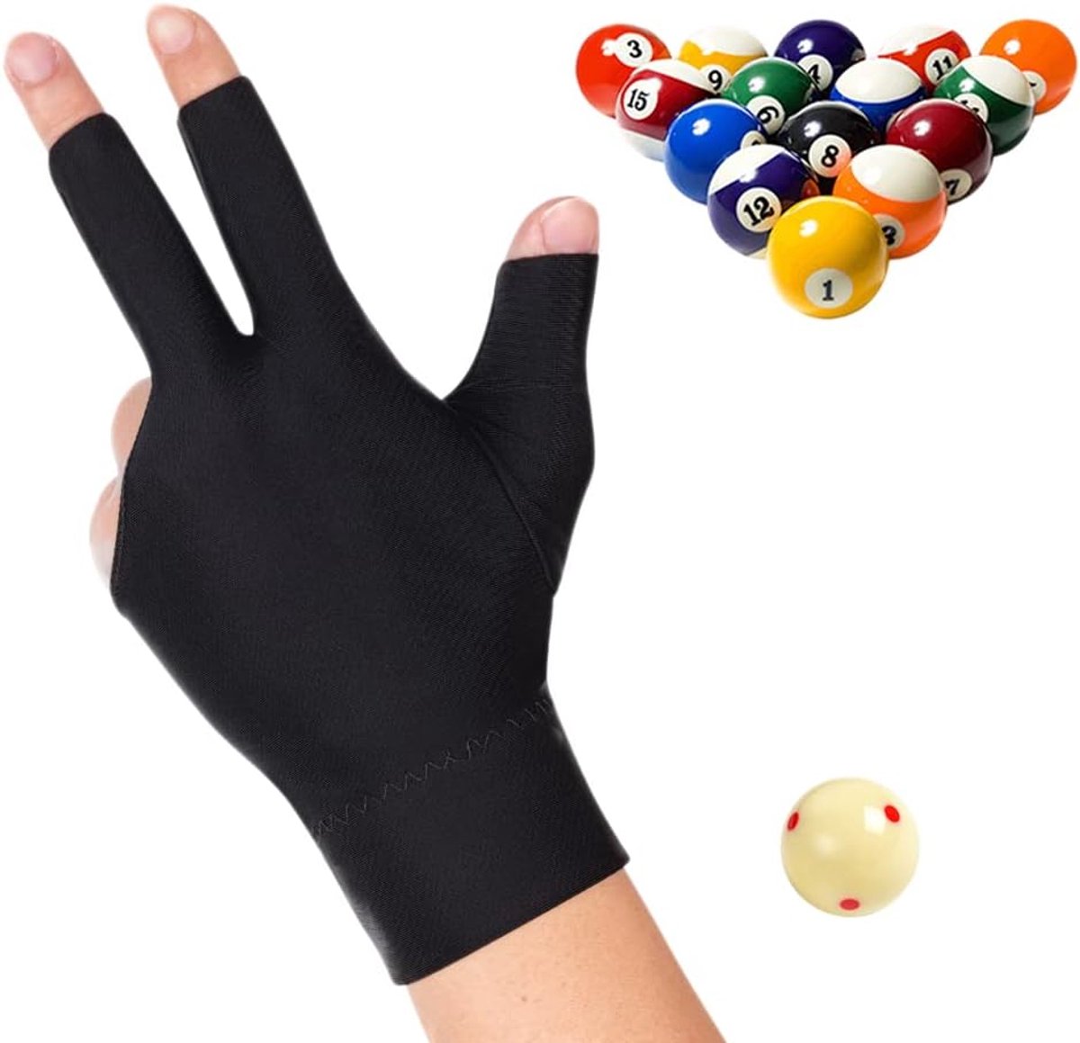 Billiardhandschoenen 3 vingers - Zwart elastisch - Voor betere grip - Comfortabel en beschermend - ShopVlot