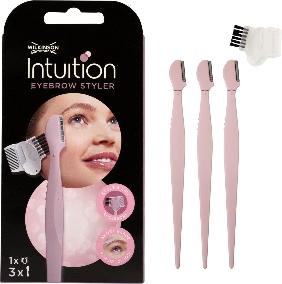 Wilkinson Intuition Eyebrow Styler – Wenkbrauw Scheermes & Styler – 3 Verwisselbare Mesjes – Met Borstel en Kam - Set