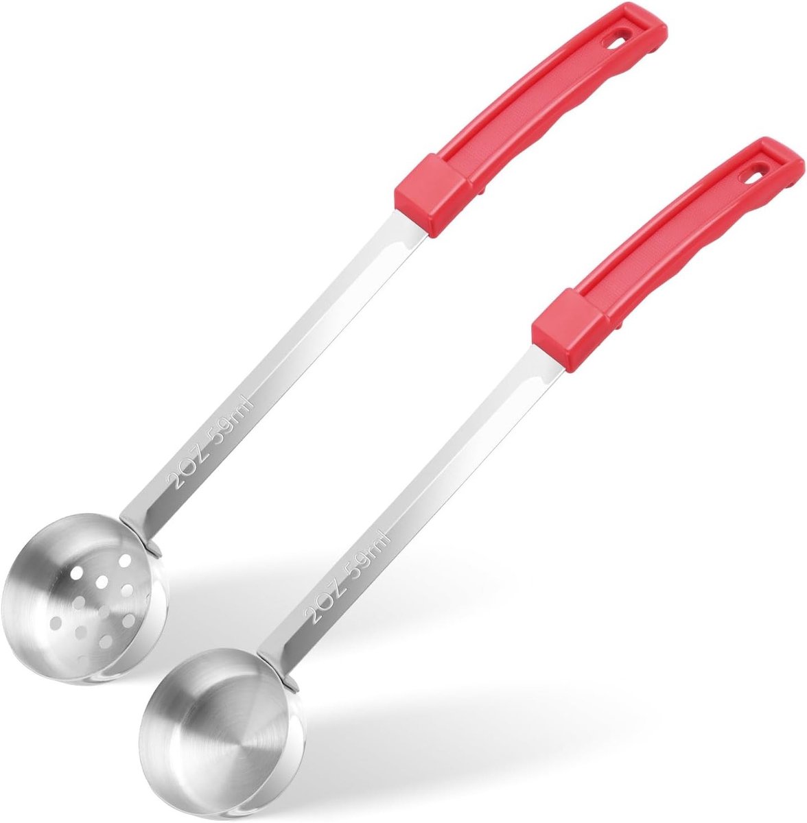 Set van 2 massieve en sleuven portiecontrole serveerlepels, 2 oz maatlepels voor keuken en restaurant, roestvrij staal voor gewichtsbeheersing en voedselbereiding
