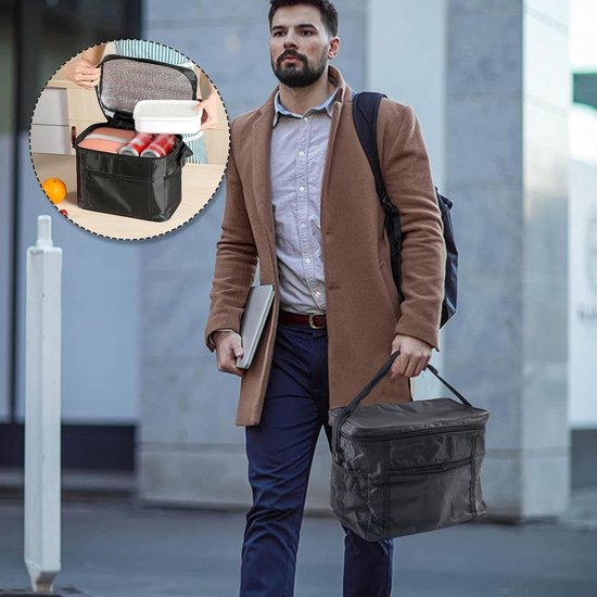 Koeltas - Koeltas 10 Liter -27 x 17 x 24 cm - lunch / blikjes - Koeltasje - Koeltassen - geïsoleerde herbruikbare Boodschappentassen - Opvouwbare Picknicktas - Oxford Doek met Aluminiumfolie - Waterdicht - Met Handvat - Zwart — afbeelding 5