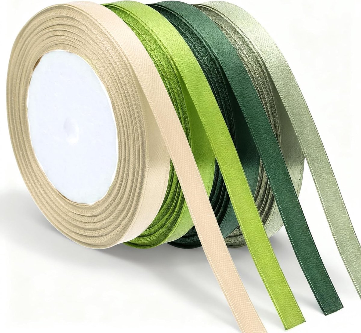 Set van 4 Rollen Groene Satijnen Ribbons voor Cadeauverpakking, 80.5m, 1.2cm Breed, Perfect voor Kerst, Bruiloften en Creatieve Projecten