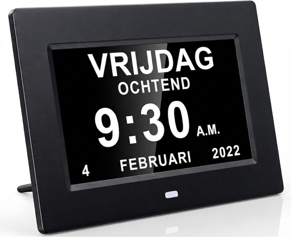 VALI® Dementieklok - Automatische Dimfunctie - 7 inch Digitale LCD Klok - Zwart - 20cm x 14cm x 2cm