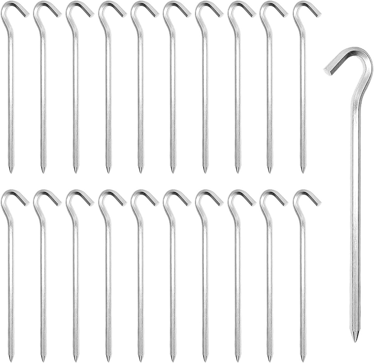 HOOPOE Tent Pegs Stable 20 Pieces Metal Aluminium Hexagonal with Non-Slip Hooks Silver - ShopVlot
