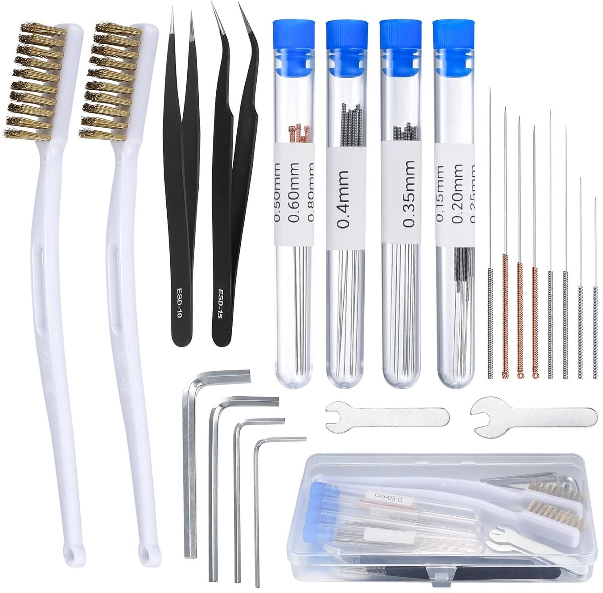 3D Printer Spray Head Cleaning Needles Set, 44pcs 3D Printer Mouthpiece Cleaning Kit, 0.15/0.25/0.35/0.4/0.5/0.6/0.8mm - ShopVlot