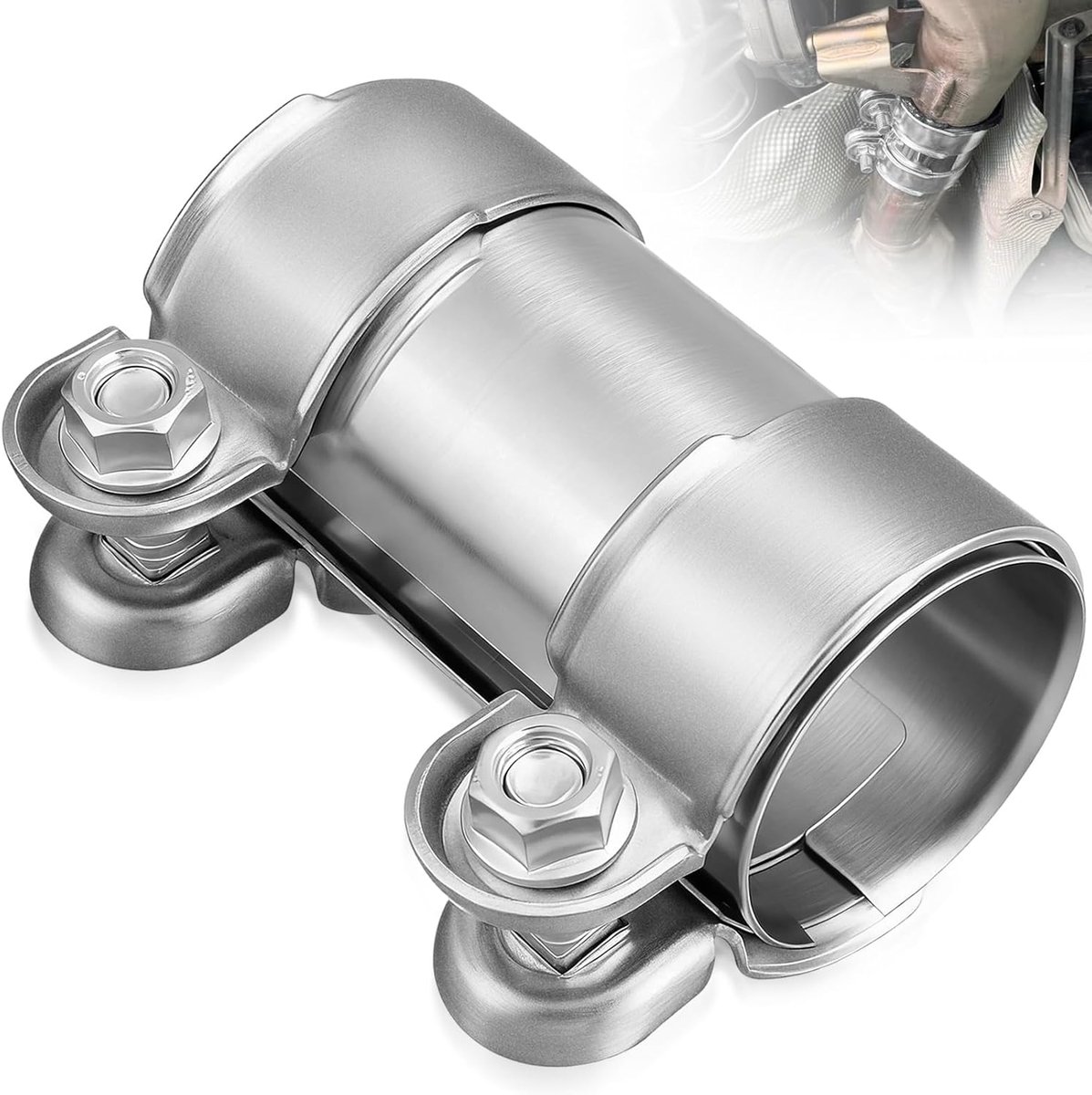 Exhaust Clamp Diameter 55 mm x 125 mm, Stainless Steel Exhaust Sleeve Double Clamp Connection, Universal Hose - ShopVlot