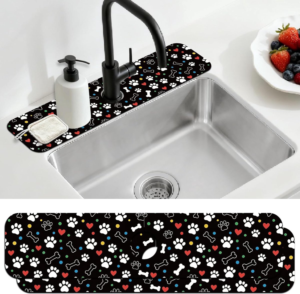 2 Stks Aanrecht Splash Guard Kraan Mat Art Stijl Kraan Mat voor Gootstenen Kleurrijke Hond Poten Patroon Absorberende - ShopVlot